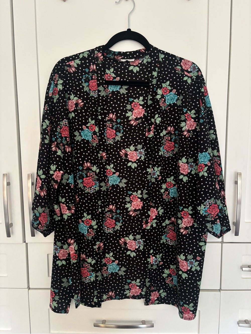 Ripe Black Polka Dot Floral Top with Pink & Teal Blooms